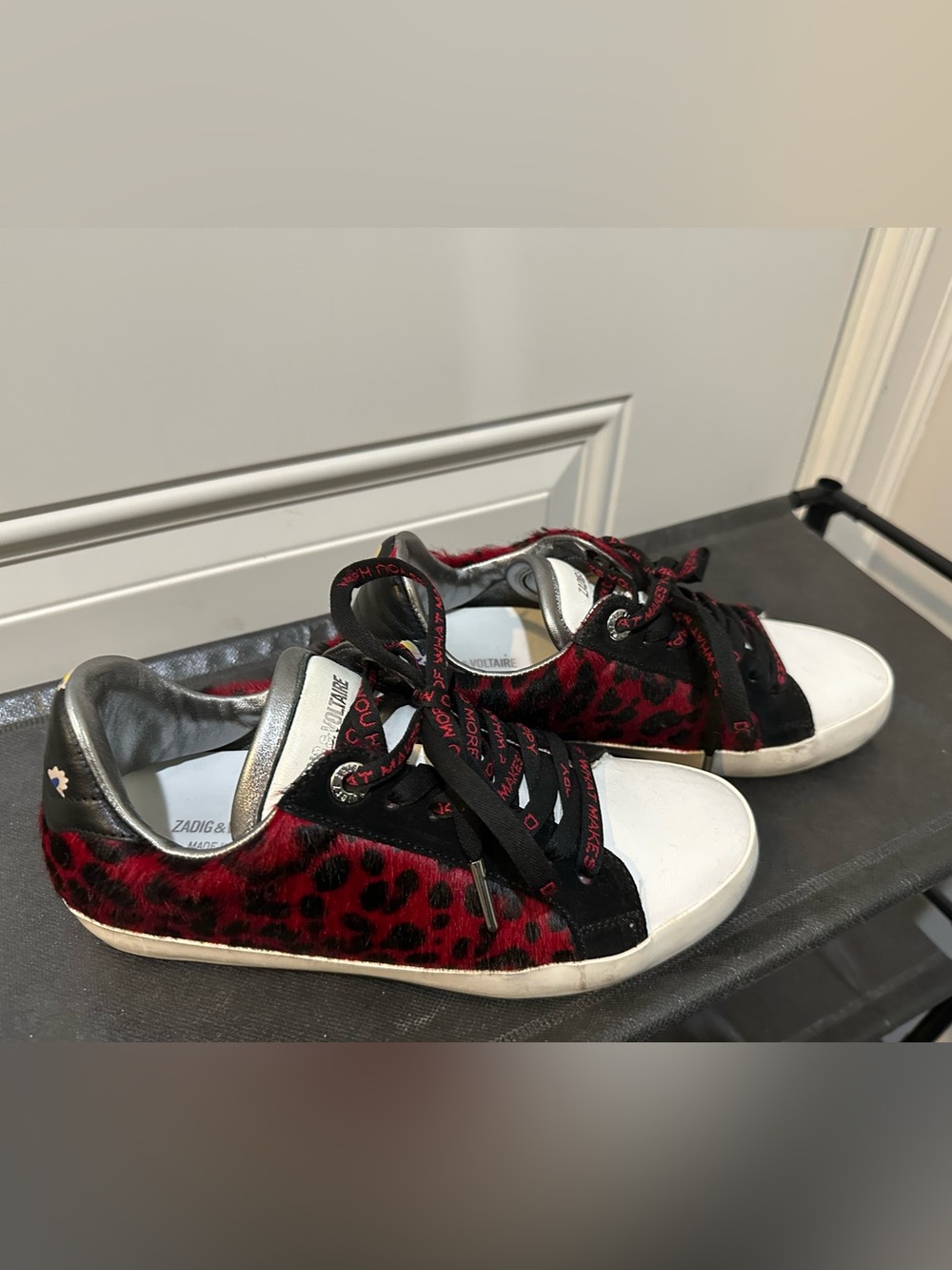 Zadig & Voltaire Red and Black Leopard Print Low-Top Sneakers